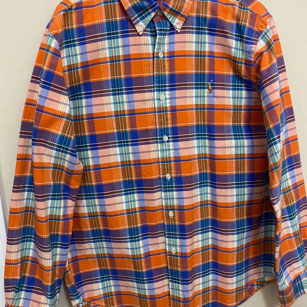 Men's Plaid Shirt - Orange and Blue $18